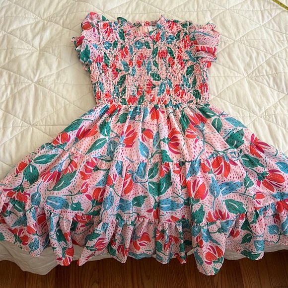 J. MARIE Floral Print Smocked Ruffle Tiered Mini Dress in Multicolor small - Picture 8 of 16